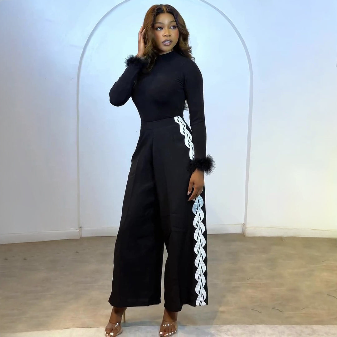 Damen Elegantes Set mit figurbetonendem Oberteil und weitem Hosenstil R&B