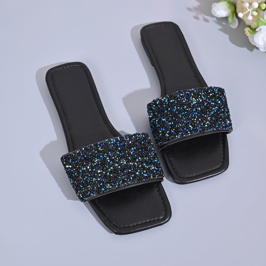 Damen Glamouröse Riemchen-Pantoletten mit funkelndem Glitter-Design R&B