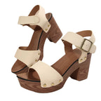 Damen Plattform-Sandalen mit breiten Riemen und Holz-Effekt R&B