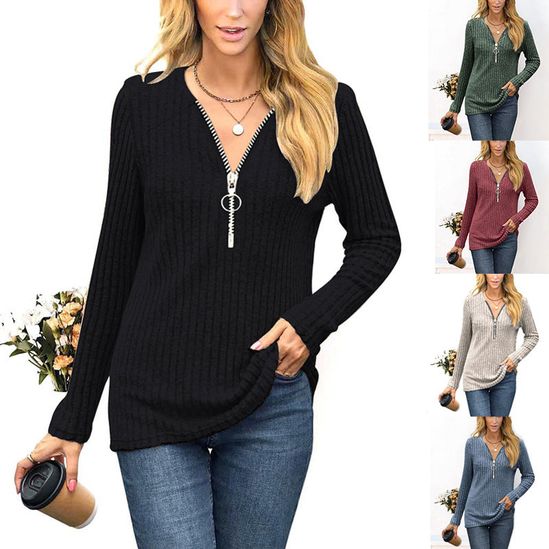 Damen Strickpullover mit modernem Reißverschluss