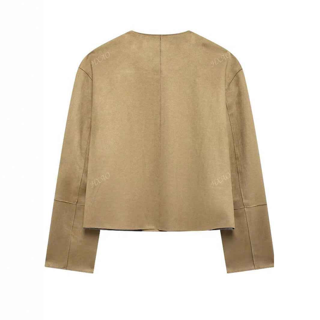 Damen modische Kurzjacke mit praktischen Taschen und Knopfverschluss R&B