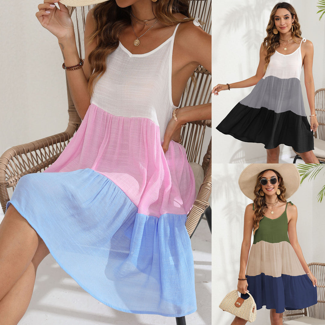 Damen luftiges Sommerkleid mit tiefem V-Ausschnitt und fröhlichem Farbverlauf R&B