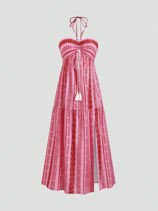 Damen Boho Maxikleid mit Trägern R&B