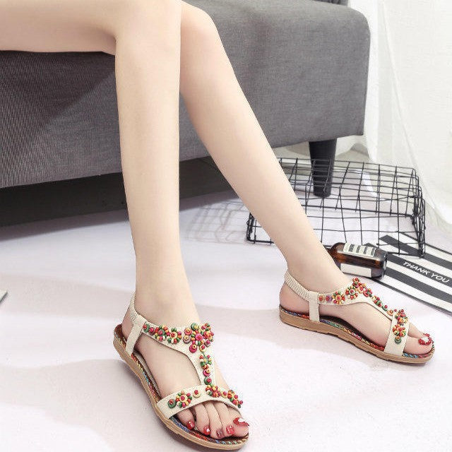 Damen modische Sandalen mit bunten Blumenapplikationen R&B