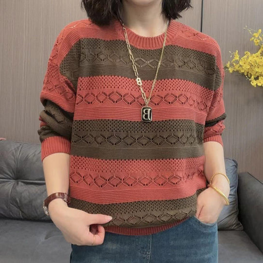 Damen Strickpullover mit modischem Lochmuster und lässigem Schnitt R&B