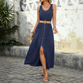 Damen Maxikleid mit Knopfdetails und seitlichem Schlitz R&B