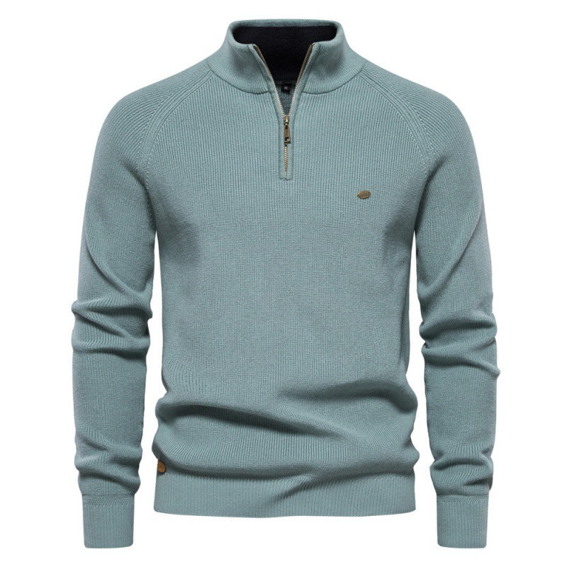 Herren Strickpullover mit halbem Reißverschluss und sportlichen Details R&B