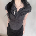 Damen Kurzarmbluse mit Raffung und eleganter Knopfleiste R&B