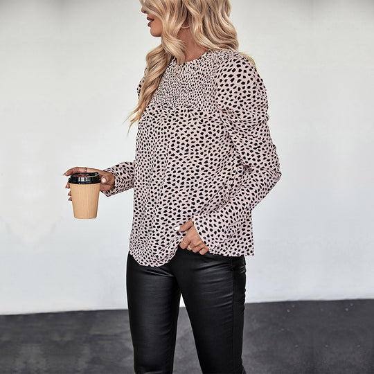 Damen Elegantes Blusenshirt mit gepufften Ärmeln und modischem Punktmuster R&B