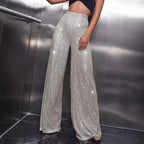 Damen Glamouröse Maxihose mit Glitzerstreifen und weitem Bein R&B
