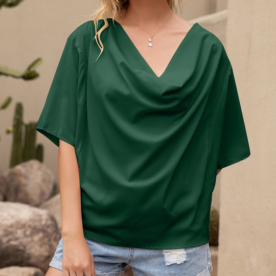 Damen Dekoratives V-Ausschnitt Bluse mit asymmetrischem Saum R&B