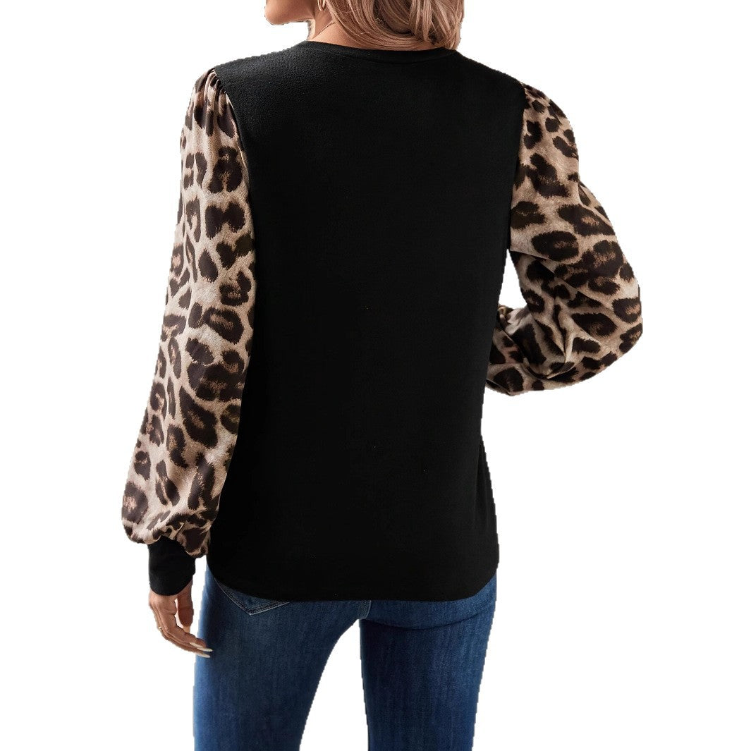 Damen Sweatshirt mit modischen Leopardenärmeln R&B