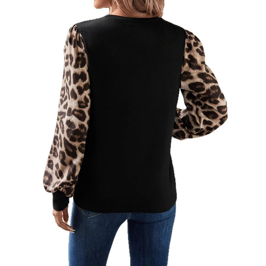 Damen Sweatshirt mit modischen Leopardenärmeln R&B