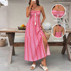 Damen Maxi-Strandkleid mit elastischem Oberteil und verspieltem Muster R&B