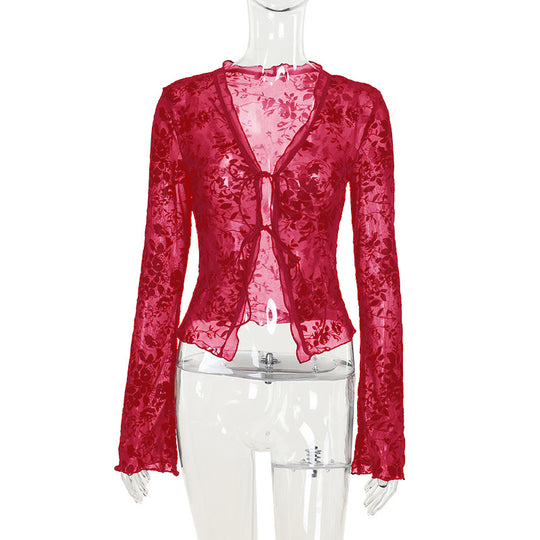 Damen Transparente Spitzenjacke mit floralen Mustern R&B