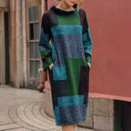 Damen Oversized Kleid mit geometrischem Patchwork-Design R&B