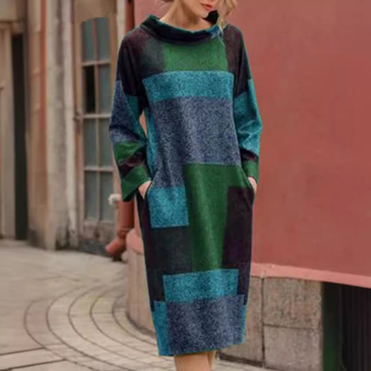 Damen Oversized Kleid mit geometrischem Patchwork-Design R&B