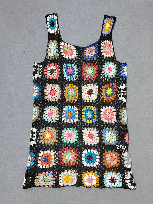 Damen luftiges Häkelkleid mit buntem Granny-Quadrat-Muster R&B