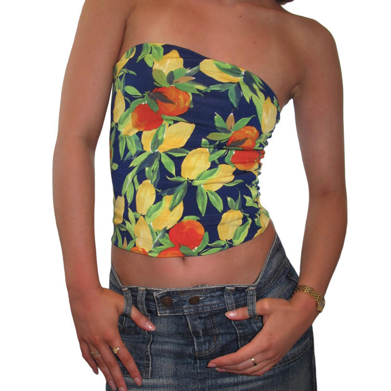 Damen Crop Top mit fruchtigem Muster R&B