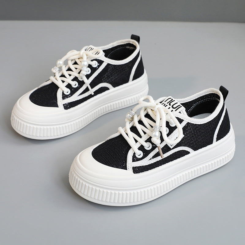 Damen modische Chunky Sneakers mit trendigen Perlenakzenten R&B