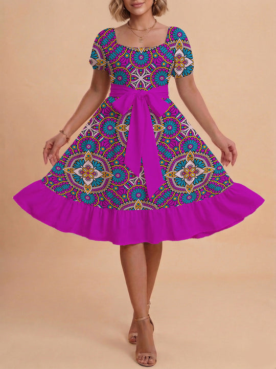 Damen elegantes Maxikleid mit floralem Design und Taillengürtel R&B