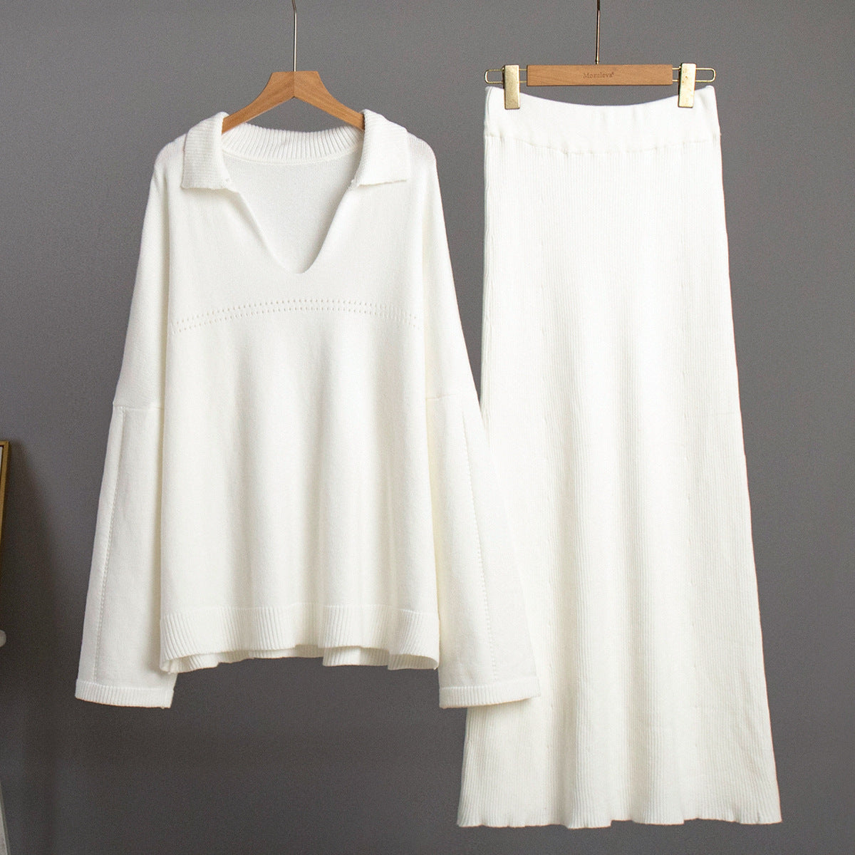 Damen Modisches Strick-Ensemble mit weitem Schnitt und tiefem V-Ausschnitt R&B