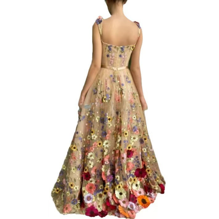 Damen Blumengesticktes Tüllkleid mit Taillengürtel und A-Linien-Silhouette R&B