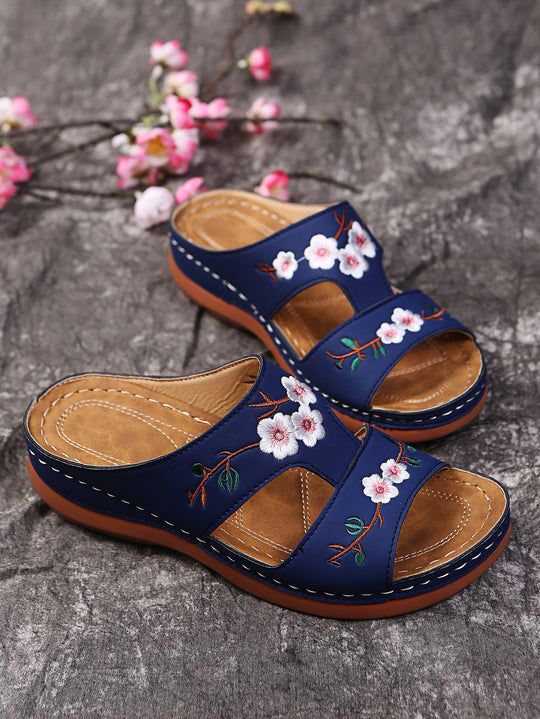 Damen Bequeme Riemchen-Sandalen mit floralem Design und ergonomischem Fußbett R&B