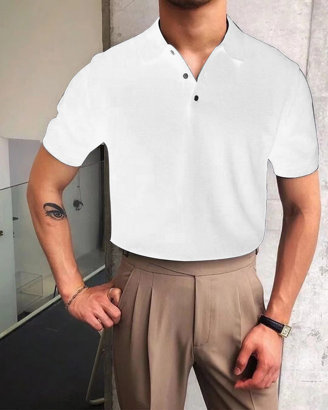 Herren nan Premium-Feinstrick-Poloshirt mit offenem Hemdkragen und dezenter Knopfleiste R&B