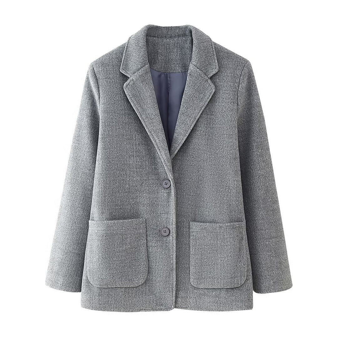 Damen elegante Blazerjacke mit aufgesetzten Taschen und hochwertigem Stoff R&B
