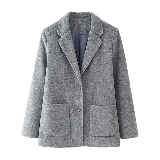 Damen elegante Blazerjacke mit aufgesetzten Taschen und hochwertigem Stoff R&B