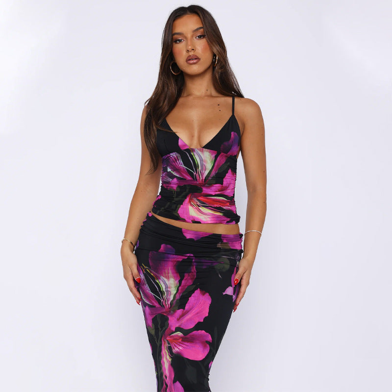 Damen Elegantes Maxikleid mit floralem Muster und Spaghetti-Trägern R&B