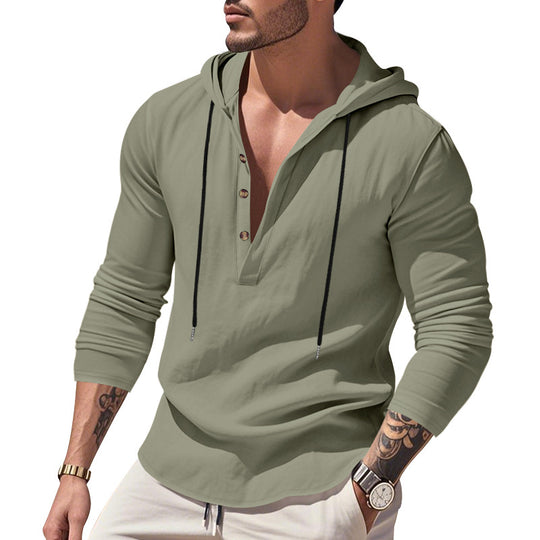 Herren lässiges Langarm-Hoodie mit Knopfleiste und modernem Schnitt R&B