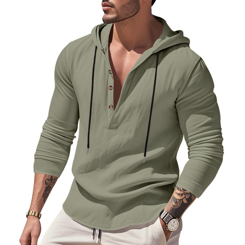 Herren nan lässiges Kapuzenshirt mit Knopfleiste und schmaler Passform R&B