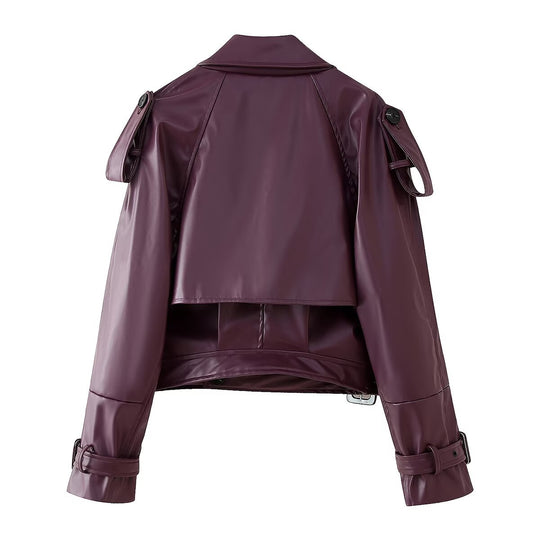 Damen imitat Bikerjacke mit asymmetrischem Schnitt und praktischen Taschen R&B