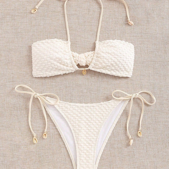 Damen Bandeau-Bikini mit elastischen Bindebändern R&B