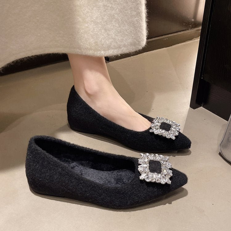Damen elegante Spitzen-Ballerinas mit Kristallakzenten