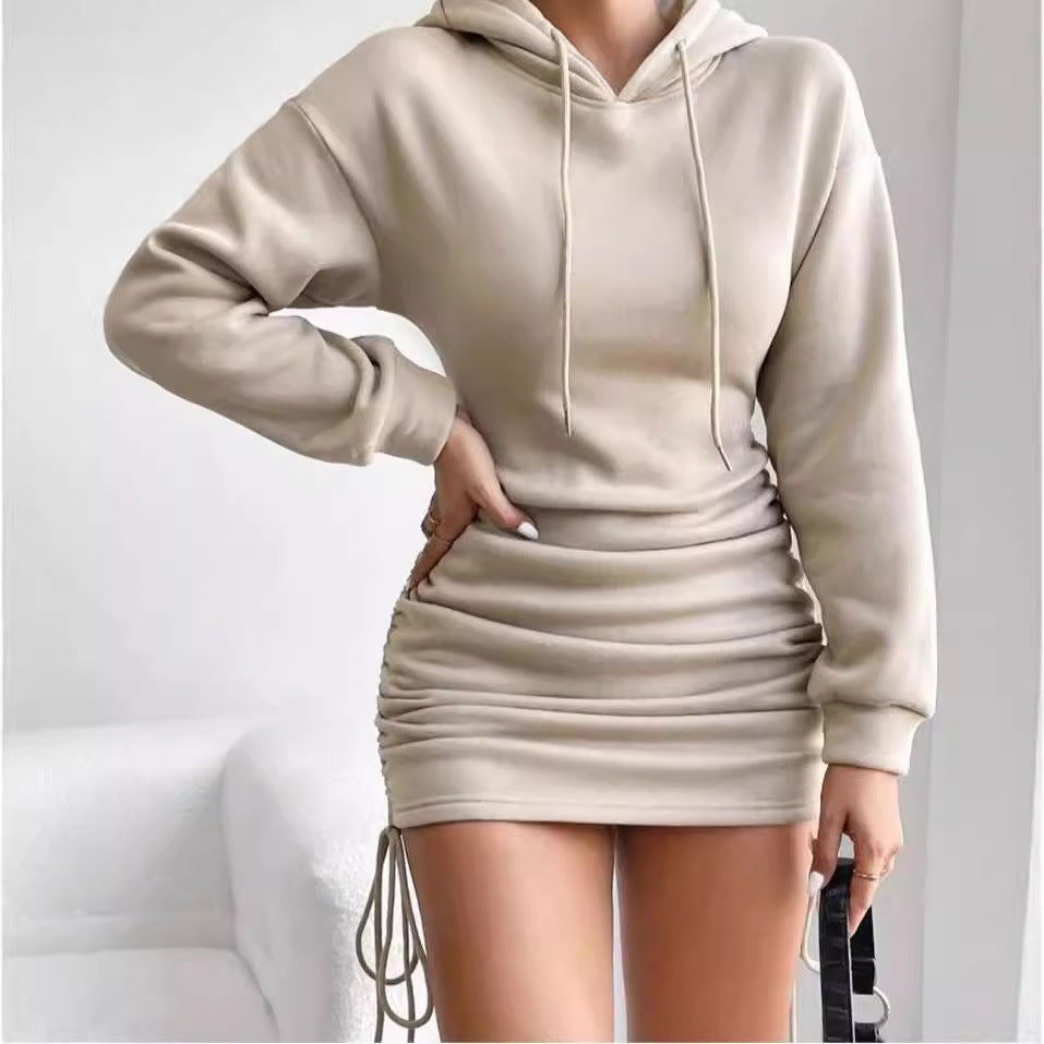 Damen Kapuzenkleid mit gerafftem Saum und bequemem Schnitt R&B
