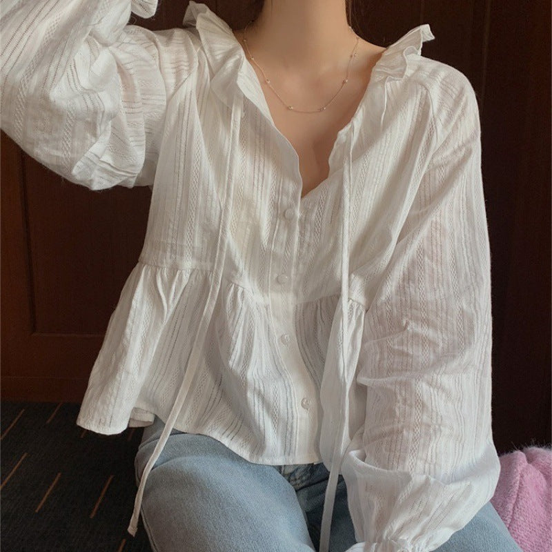 Damen Rüschensaum Bluse