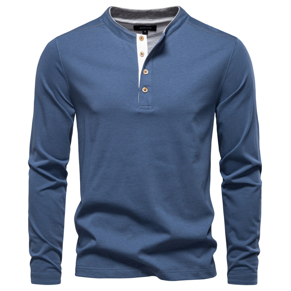 Herren Langarm-Henley-Shirt mit eleganten Druckknöpfen und bequemer Passform