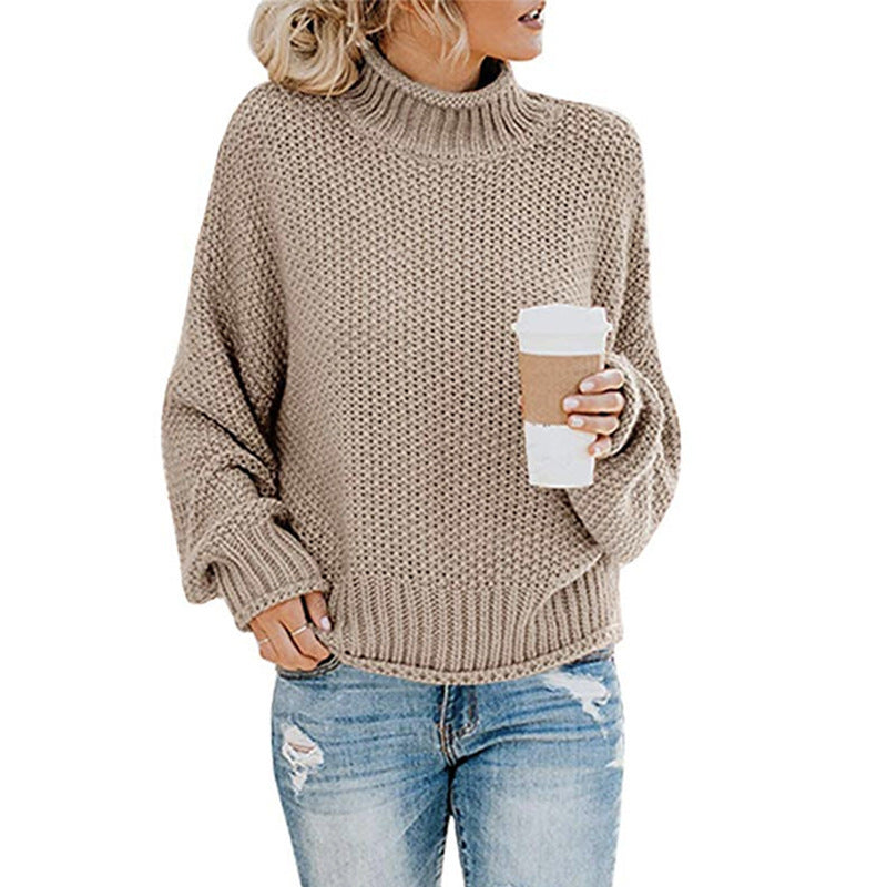Damen Baumwoll-Strickpullover mit hohem Kragen R&B