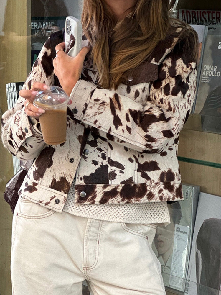 Damen Denim-Jacke im lässigen Cow-Print mit strukturierten Akzenten R&B