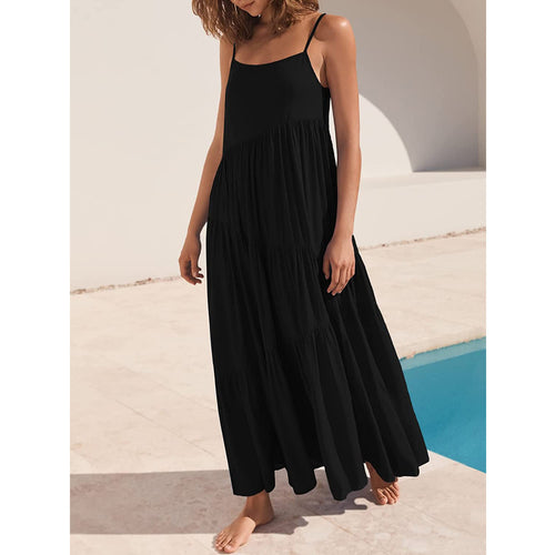 Damen Maxikleid mit zarten Spaghetti-Trägern und fließendem Schnitt R&B