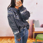 Damen Strickjacke mit buntem nordischen Muster und hochwertigen Holzknöpfen R&B
