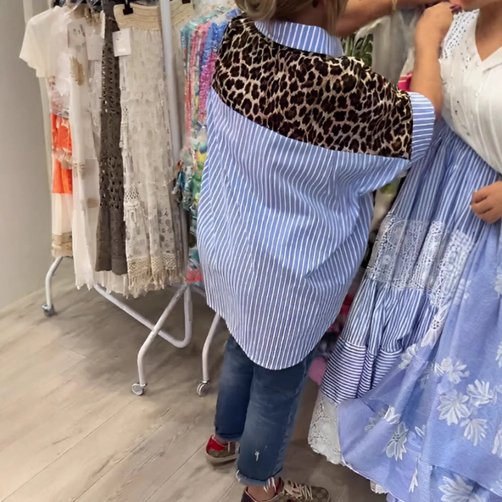 Damen nan weit geschnittene Poncho-Tunika mit Leoprint und dekorativen Flamingo-Applikationen R&B