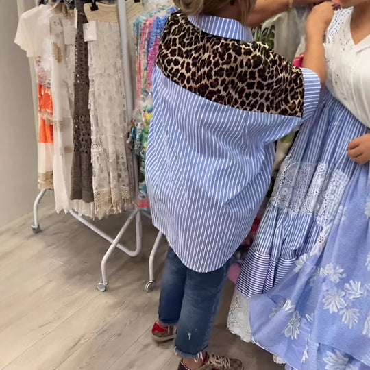 Damen nan weit geschnittene Poncho-Tunika mit Leoprint und dekorativen Flamingo-Applikationen R&B