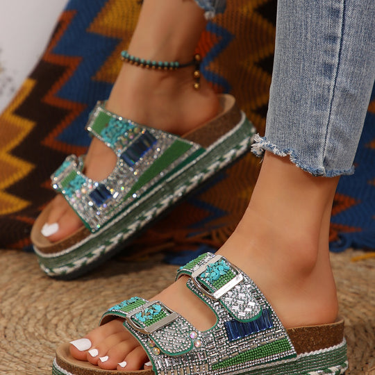 Damen bequeme Sandalen mit dekorativen Steinen und breiten Riemen R&B