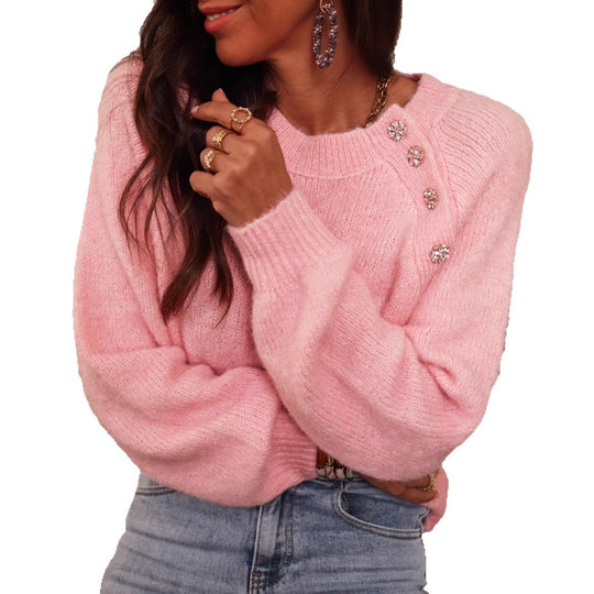 Damen elegant oversize Pullover mit Strassdetails R&B