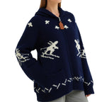 Damen Strickjacke mit Kapuze und sportlichem Muster R&B