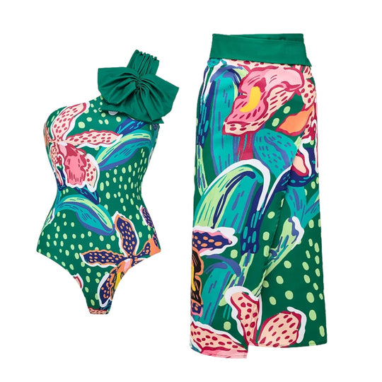 Damen Badeanzug Set mit farbenfrohem Muster R&B